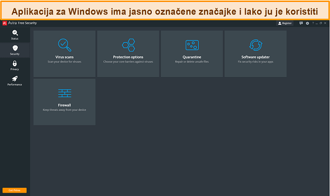 Snimka zaslona Avira Antivirus na sustavu Windows.