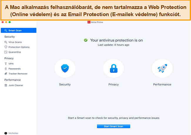 Az Avira Antivirus képernyőképe Mac-en.