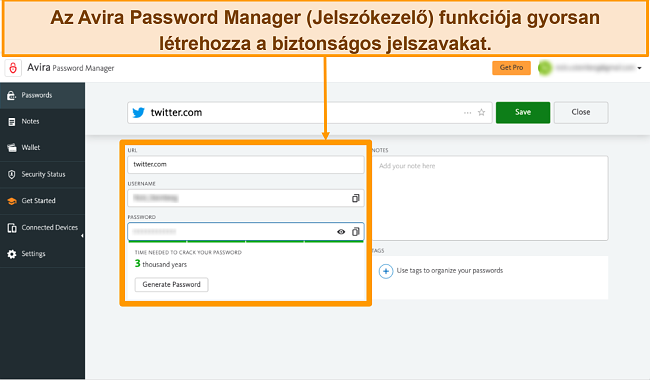 Az Avira Password Manager képernyőképe
