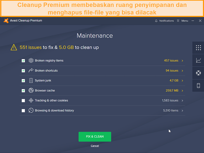Tangkapan layar Avast Cleanup Premium yang menjelaskan file mana di perangkat yang perlu dihapus.