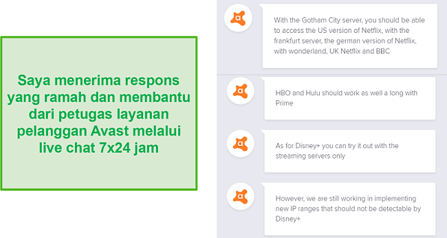 Tangkapan layar obrolan langsung dengan agen dukungan Avast
