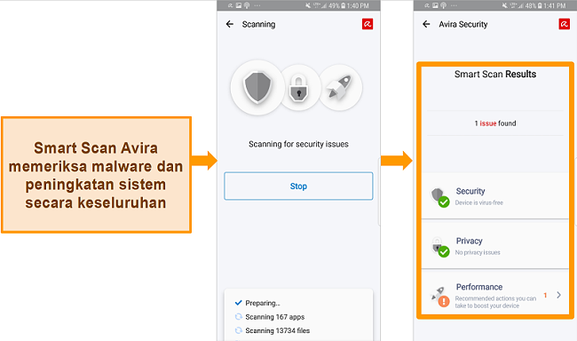 Tangkapan layar Avira Antivirus di Android.