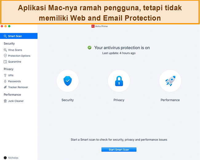 Tangkapan layar dari Avira Antivirus di Mac.