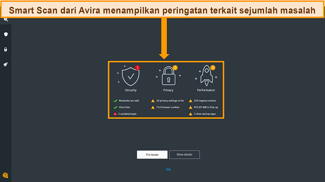 Tangkapan layar dari halaman hasil Avira Antivirus Smart Scan.