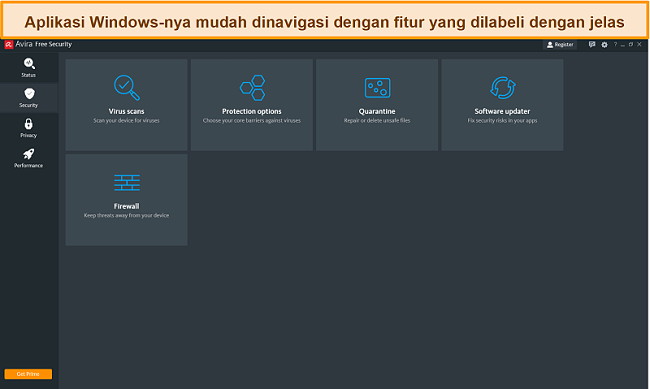 Tangkapan layar dari Avira Antivirus di Windows.