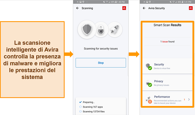 Screenshot di Avira Antivirus su Android.