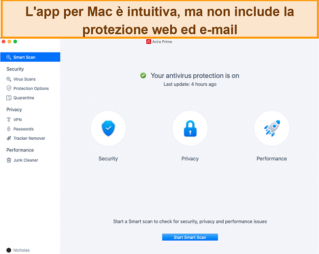 Screenshot di Avira Antivirus su Mac.