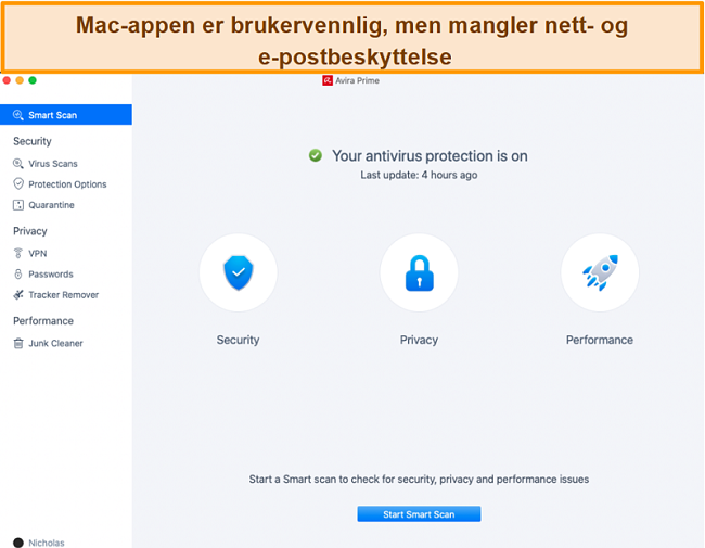 Skjermbilde av Avira Antivirus på Mac.