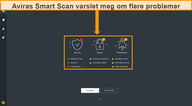 Skjermbilde av Avira Antivirus Smart Scan-resultatsiden.