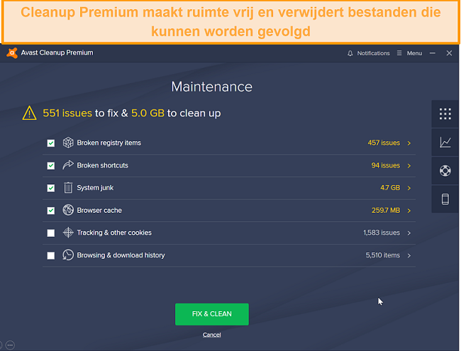 Schermafbeelding van Avast Cleanup Premium waarin wordt uitgelegd welke bestanden op het apparaat moeten worden verwijderd.
