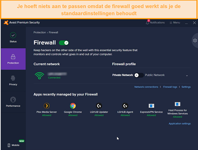 Screenshot van het firewallscherm van Avast.