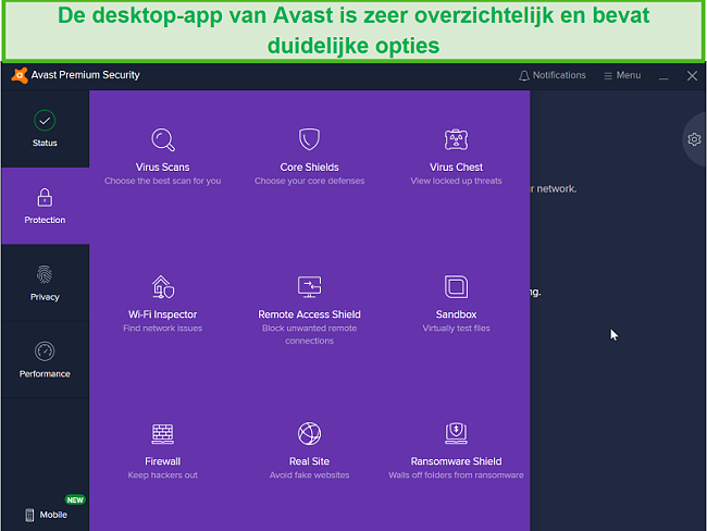 Screenshot van het menu Bureaubladbeveiliging van Avast