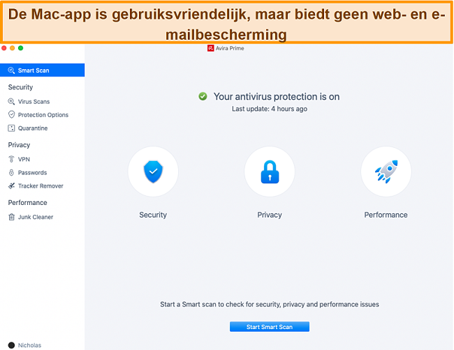 Screenshot van Avira Antivirus op Mac.