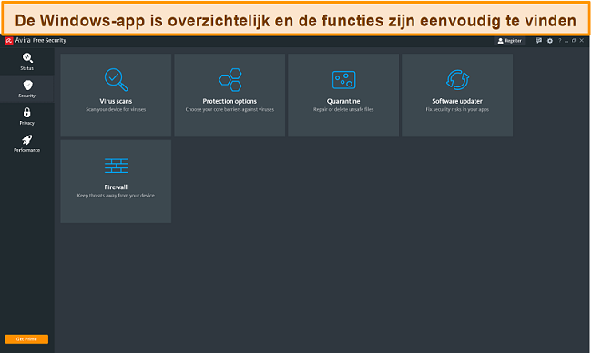 Screenshot van Avira Antivirus op Windows.