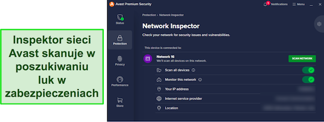 Zrzut ekranu przedstawiający funkcję Network Inspector programu Avast