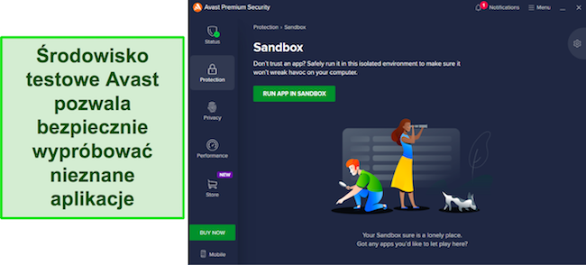 Zrzut ekranu przedstawiający funkcję Sandbox programu Avast