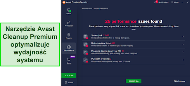 Zrzut ekranu przedstawiający wyniki skanowania wykonanego za pomocą programu Avast Cleanup Premium