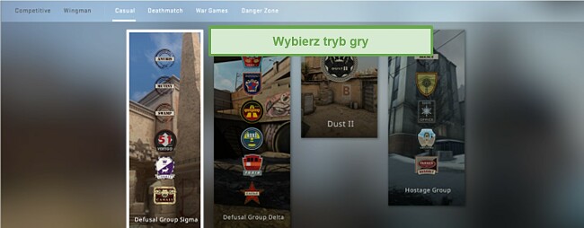 Zrzut ekranu z trybów gry CSGO