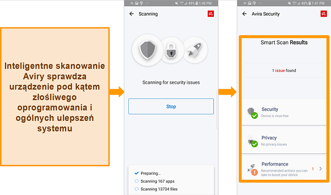 Zrzut ekranu programu Avira Antivirus na Androida.