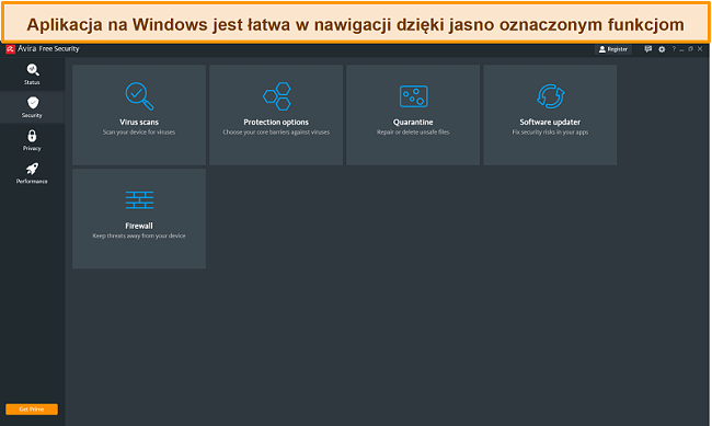 Zrzut ekranu programu Avira Antivirus w systemie Windows.