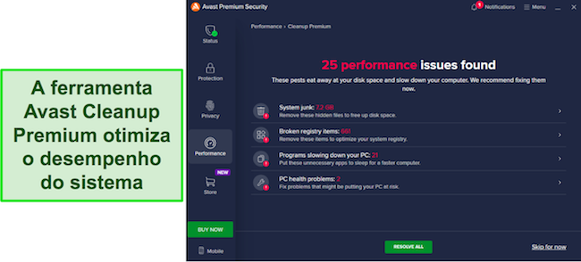 Captura de tela mostrando os resultados de uma verificação feita com o Avast Cleanup Premium