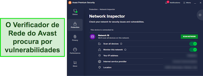 Captura de tela do recurso Network Inspector do Avast
