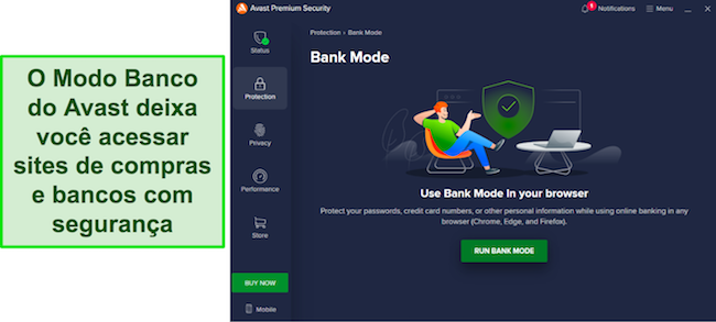 Captura de tela do recurso Modo Banco do Avast