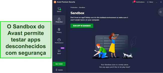 Captura de tela do recurso Sandbox do Avast