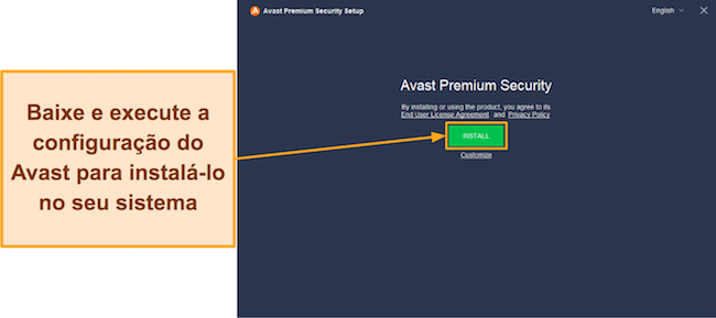 Captura de tela mostrando o início da configuração do Avast no Windows