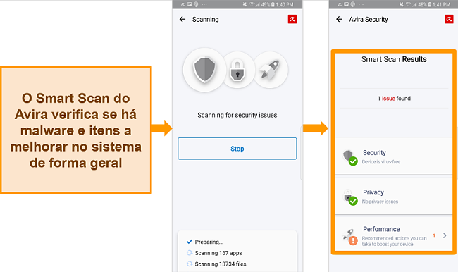 Captura de tela do Avira Antivirus no Android.