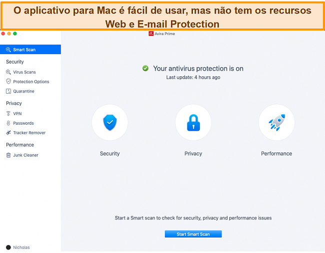 Captura de tela do Avira Antivirus no Mac.