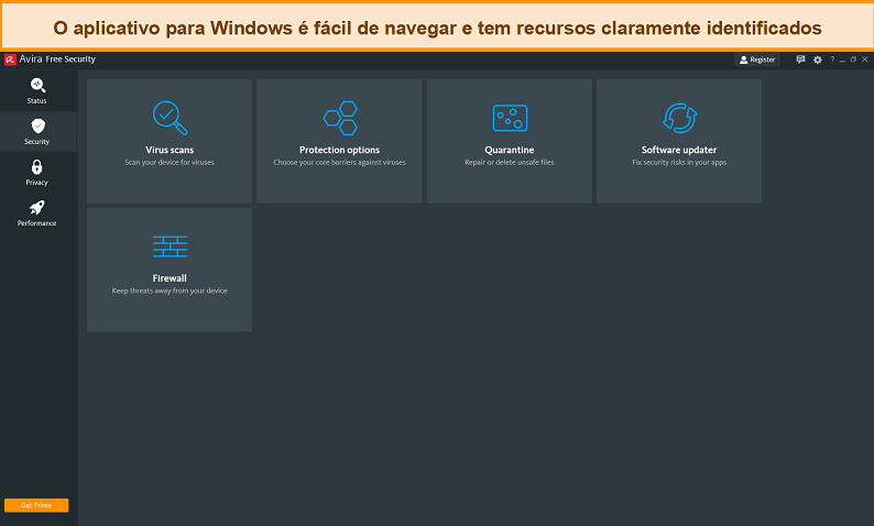 Captura de tela do Avira Antivirus no Windows.