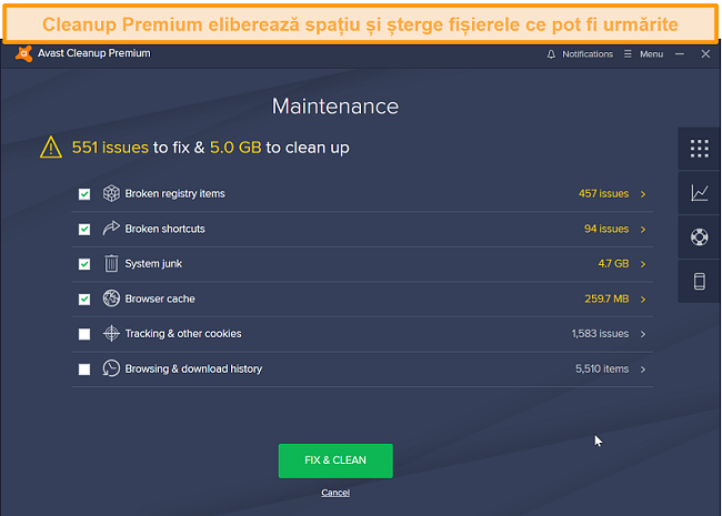 Captură de ecran a Avast Cleanup Premium care explică ce fișiere de pe dispozitiv trebuie eliminate.