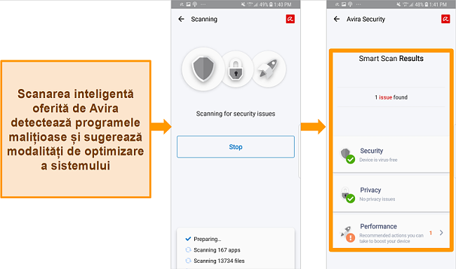 Captură de ecran a Avira Antivirus pe Android.