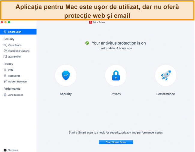 Captură de ecran a Avira Antivirus pe Mac.