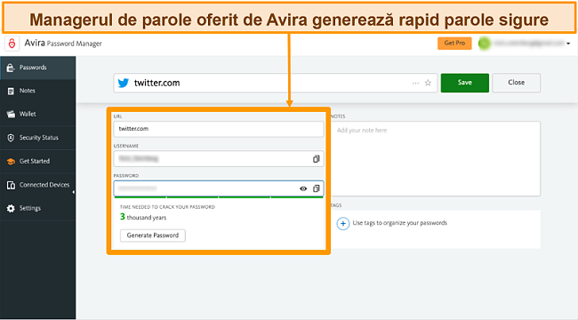 Captură de ecran a Avira Password Manager