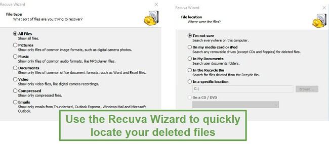 recuva search for specific file type