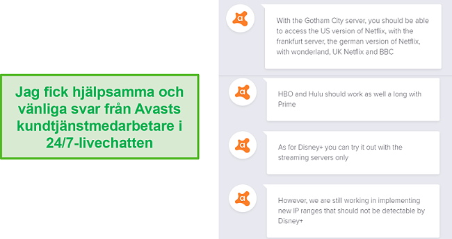 Skärmdump av en livechatt med en Avast-supportagent