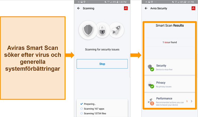 Skärmdump av Avira Antivirus på Android.