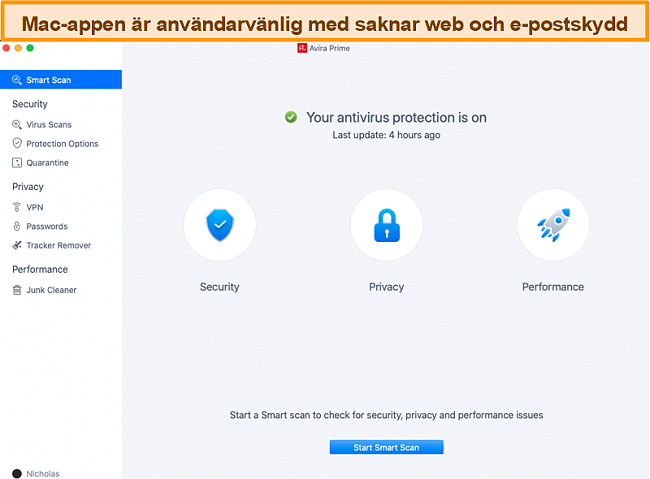 Skärmdump av Avira Antivirus på Mac.
