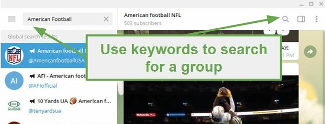 Searching for channels in Telegram