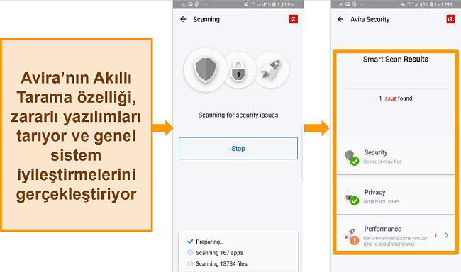 Android'de Avira Antivirus'ün ekran görüntüsü.