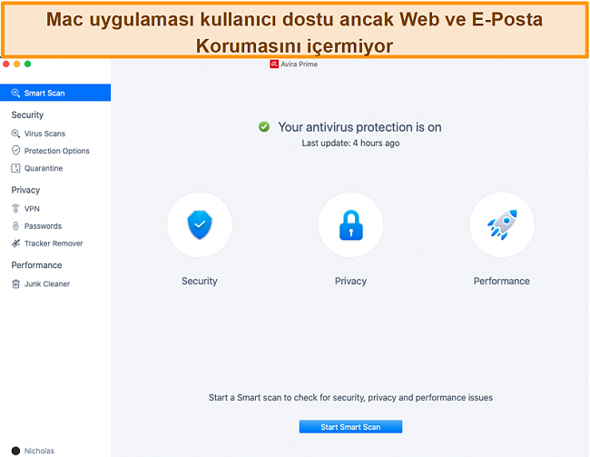 Mac'te Avira Antivirus'ün ekran görüntüsü.