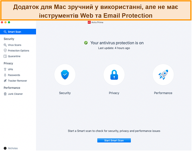 Знімок екрана Avira Antivirus на Mac.