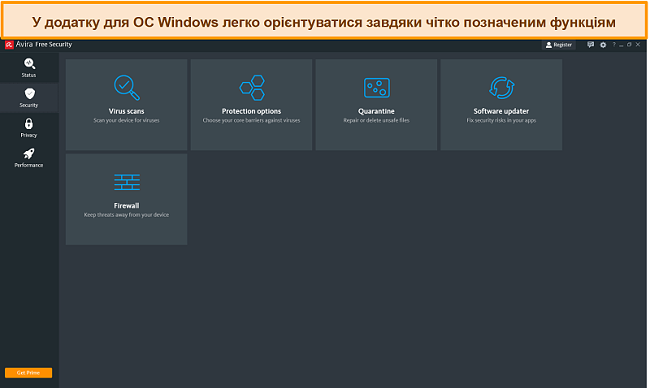 Знімок екрана Avira Antivirus у Windows.