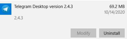 Uninstall Telegram for Desktop