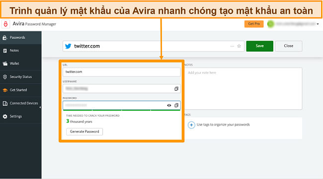 Ảnh chụp màn hình của Avira Password Manager