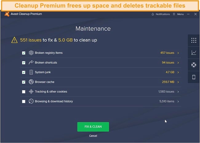 Screenshot of Avast Cleaup Premium explaining which files on the device need removing.