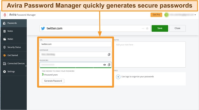 Screenshot of Avira Password Manager