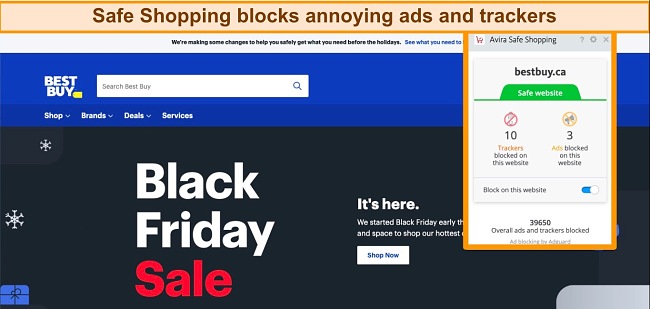I was impressed to see that Safe Shopping blocks trackers and ads even from trusted retailers like Best Buy
